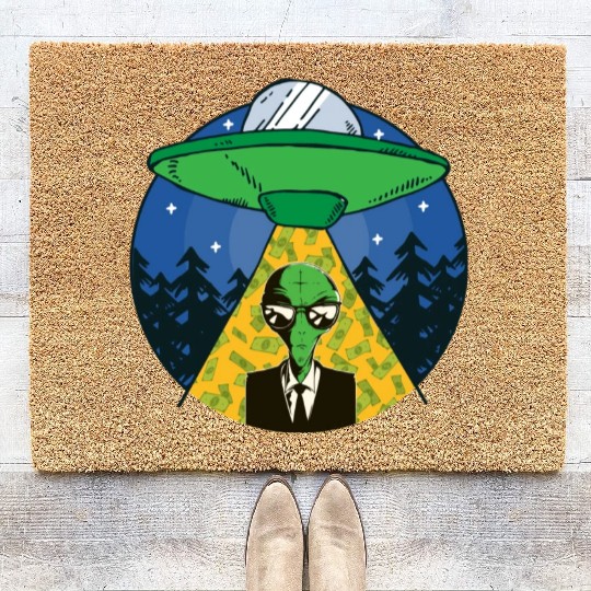 Alien Money Investing Money Lover Space Abduction Coir Doormats