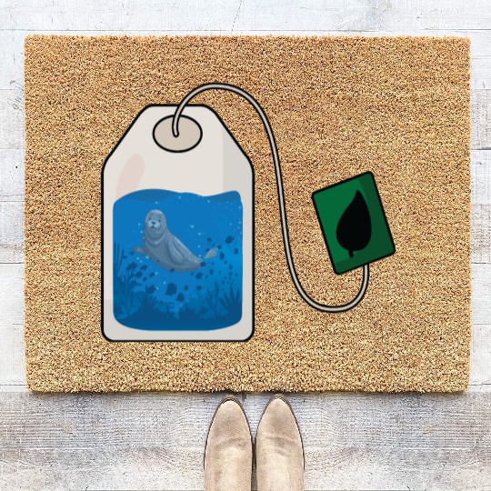 Funny seal swimming in a tea bag Coir Doormats
