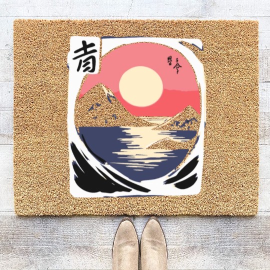 zen cartoons japan nature mountains ocean Coir Doormats