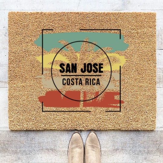 San Jose Costa Rica Palm Tree Retro Artistic Coir Doormats