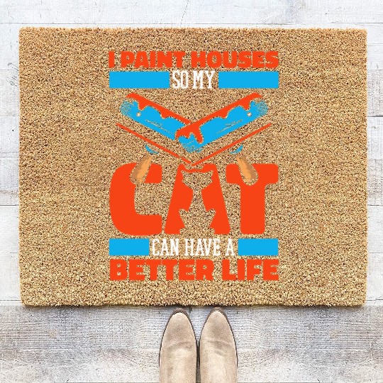 Painter Painting Cat Coir Doormats