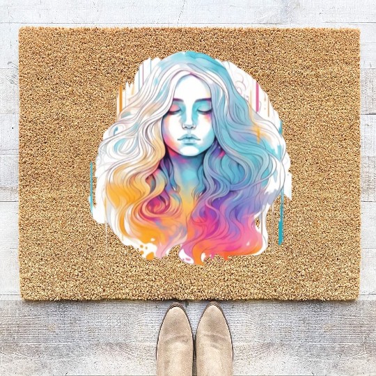 Glimmering Holographic Girl The Future is Now Coir Doormats