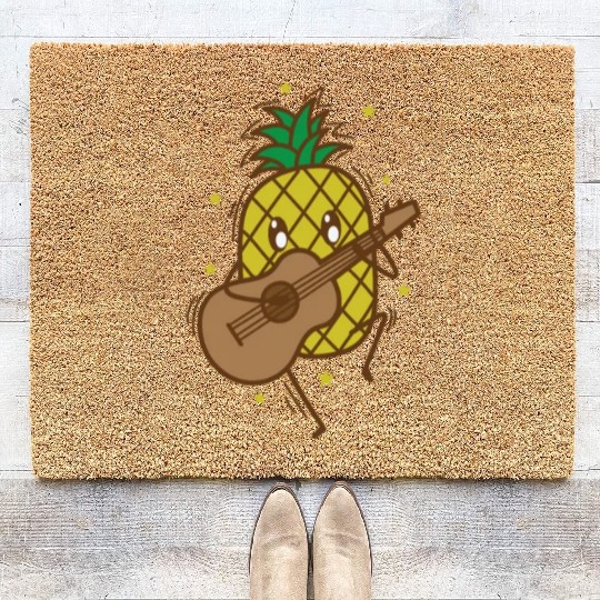 Pineapple plays Guitar tropical sweet Fruit Coir Doormats