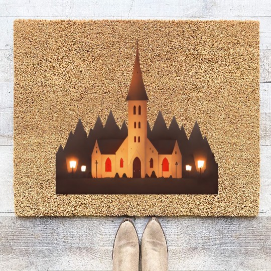 small church in a town Coir Doormats