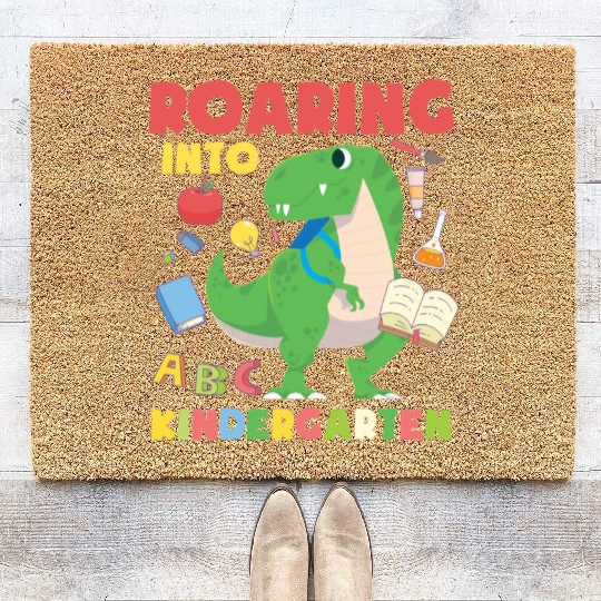 Roaring Kindergarten Dinosaur T Rex Back To School Coir Doormats