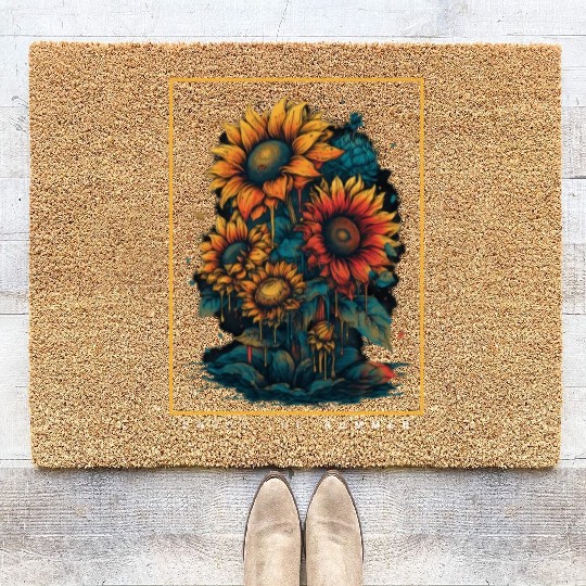 Psychedelic Sunflowers Garden Nature Lover Coir Doormats
