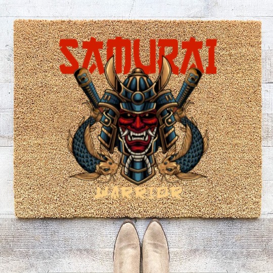 Samurai Warrior Japan Japanese Ninja Skull Katana Coir Doormats