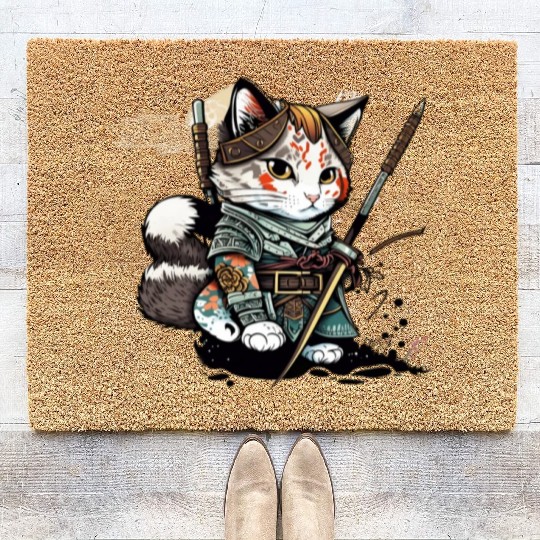The Fearless Samurai Cat: A Sword's Master Coir Doormats