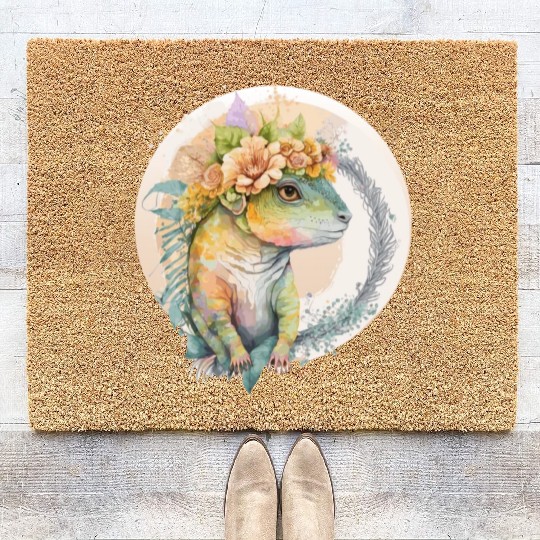 Cute Lizard Chameleon Flower Crown Pet Reptile Lov Coir Doormats