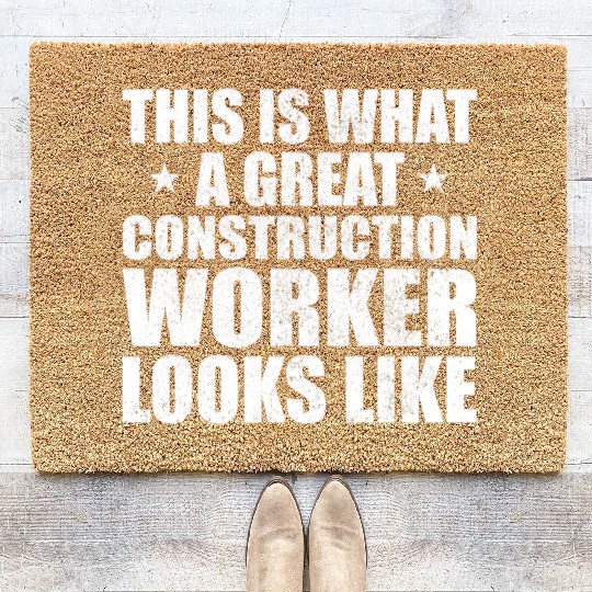 Great construction worker funny job Coir Doormats