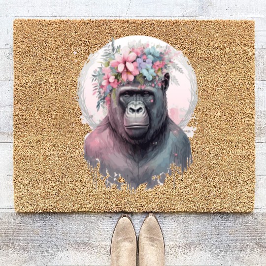 Cute Gorilla Flower Crown Africa Animal Lover Coir Doormats