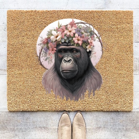 Floral Gorilla Flower Crown Monkey Lover Coir Doormats
