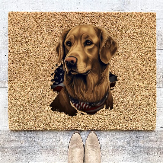 Golden Retriever American Flag Dog Lover Coir Doormats