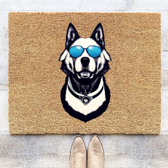 Cool dog with glasses Coir Doormats
