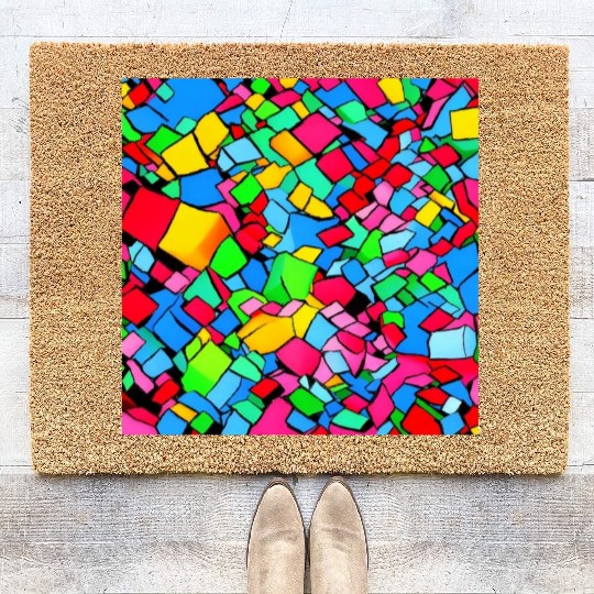 ABSTRACT PAINTING COLORFULL WATERBASE CUBE BLACK Coir Doormats