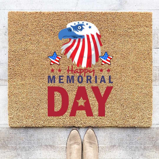 Happy Memorial Day Veterans Brave US Eagle Stars Coir Doormats