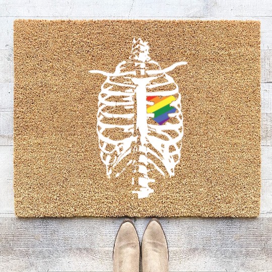 Skeleton Heart Gay LGBTQ Rainbow LGBT Pride Month Coir Doormats