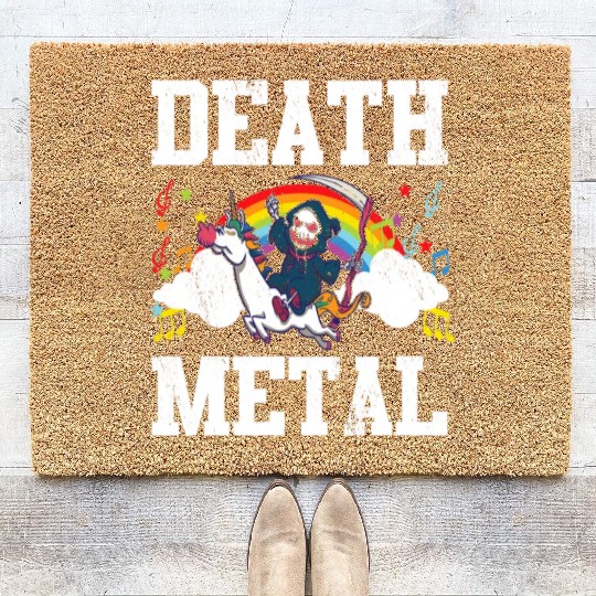 Death Metal Grim Reaper Riding A Unicorn Trick Coir Doormats