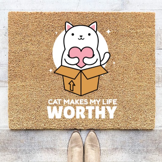 Cats Make My Life Worth It Cute Cat Lover Coir Doormats