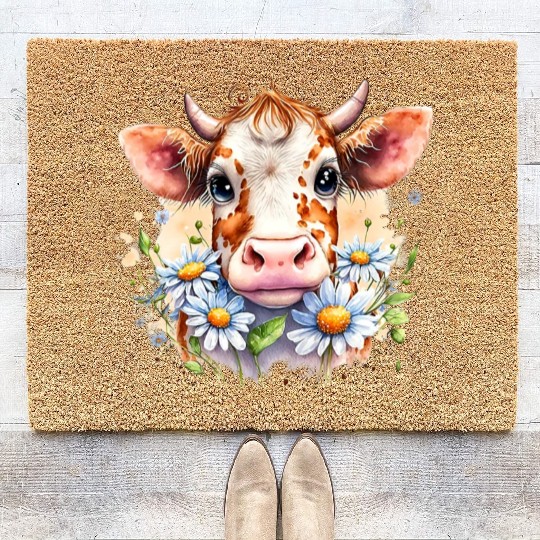 Cow Farm With Flower Headband Birthday Cow Lover Coir Doormats