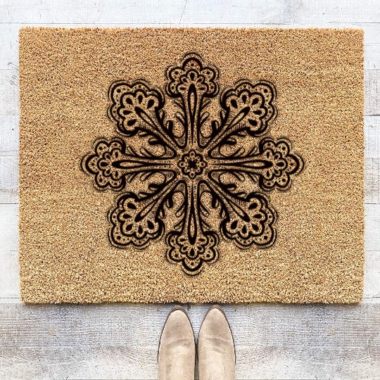 Decorative Snowflake Abstract Winter Ink Art Coir Doormats