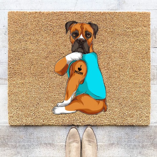 Boxer I Love Mom Tattoo Apparel Dog Mom Gifts Coir Doormats
