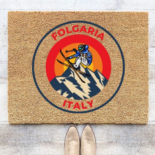 Vintage Cool Skiing in Folgaria Italy Sunset Coir Doormats