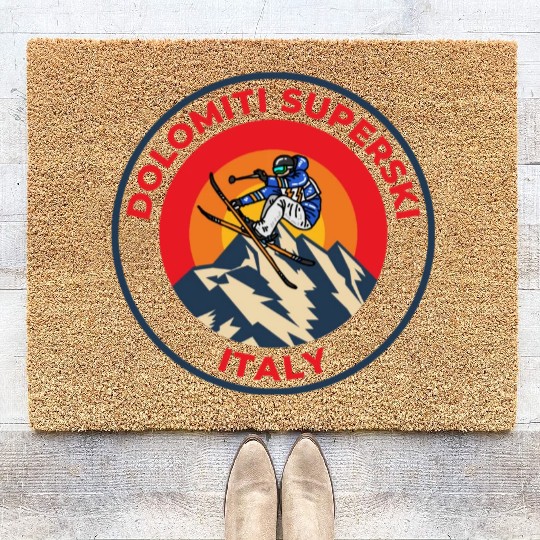 Vintage Skiing in Dolomiti Superski italy Sunset Coir Doormats