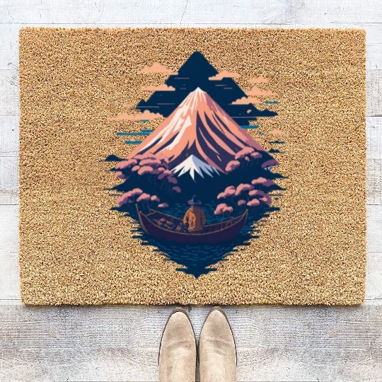 Serene Mount Fuji Sunset Peaceful River Scenery Coir Doormats