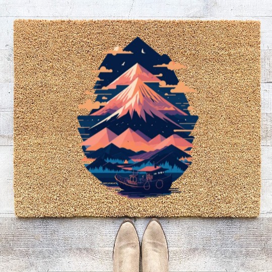 Serene Mount Fuji Sunset Peaceful River Scenery Coir Doormats