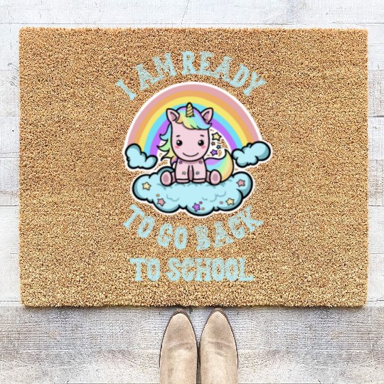 Ready to Go Back to School Kawaii Unicorn Rainbow Coir Doormats