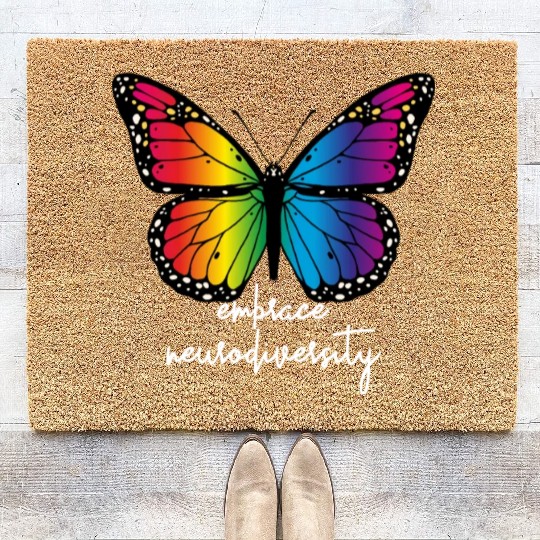 Embrace Neurodiversity Butterfly Autism Awareness Coir Doormats