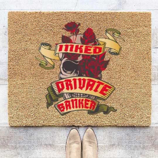 Private Banker Inked Skull Red Roses Tattoo Coir Doormats