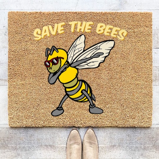 Save The Bees Coir Doormats Dabbing Bumblebee Bee