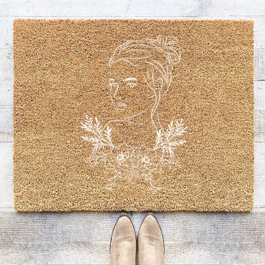 A Girl / Young Lady Silhouette With Flowers Coir Doormats