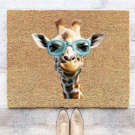 Giraffe Wearing Blue Sunglasses Wildlife Animal Coir Doormats