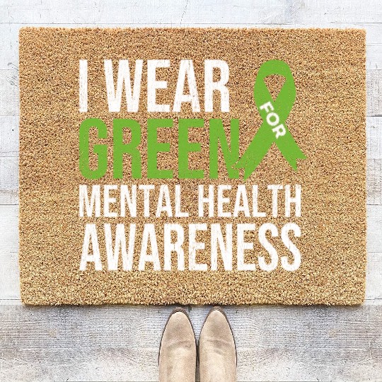 Green Ribbon Mental Health & Depression Awareness Coir Doormats