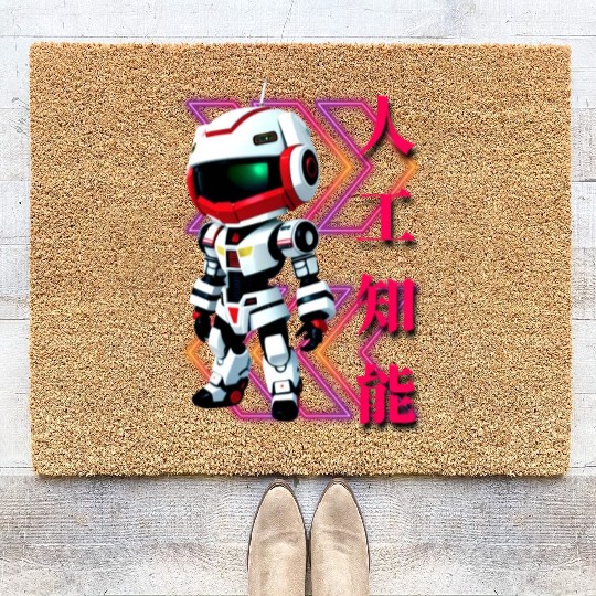 Chibi Mecha: A Cute Cyberpunk Design 4 Coir Doormats