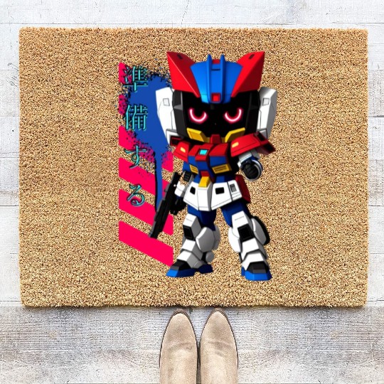 Chibi Mecha: A Cute Cyberpunk Design 2 Coir Doormats
