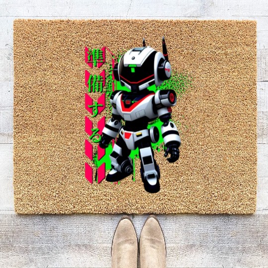 Chibi Mecha: A Cute Cyberpunk Design 1 Coir Doormats
