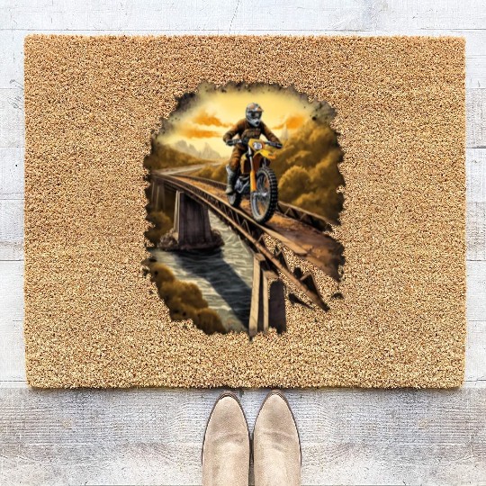 Dirt Bike Rider on Bridge Motorbike Biker Coir Doormats
