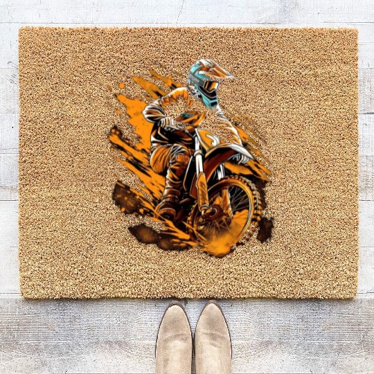 Dirt Bike Racer Biker Motorcycle Riding Motocross Coir Doormats