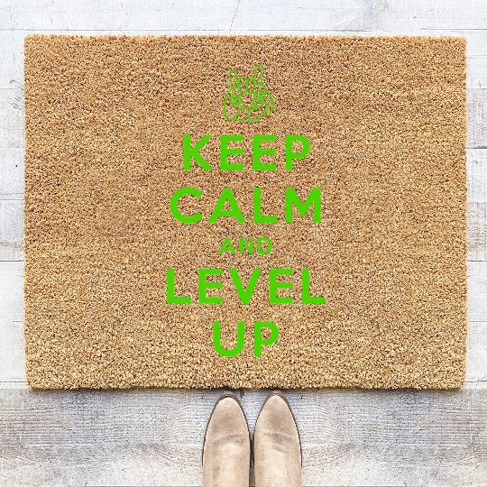 keep calm and level up Coir Doormats