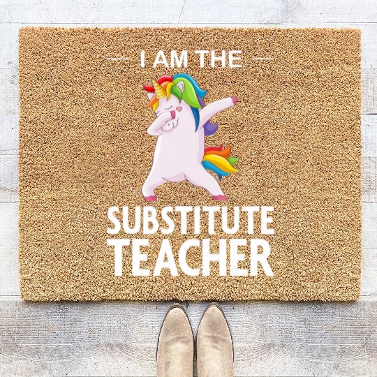 Funny I Am The Substitute Teacher Dabbing Colorful Coir Doormats