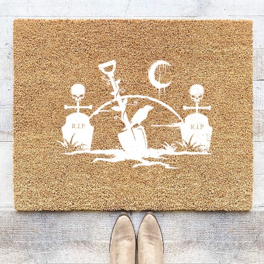 Gothic Graveyard Vintage Crow Lover Skull Fanatic Coir Doormats