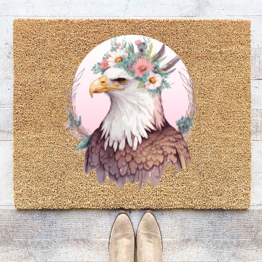 Birds Of Prey Bald Eagle Flower Crown Floral Birdi Coir Doormats