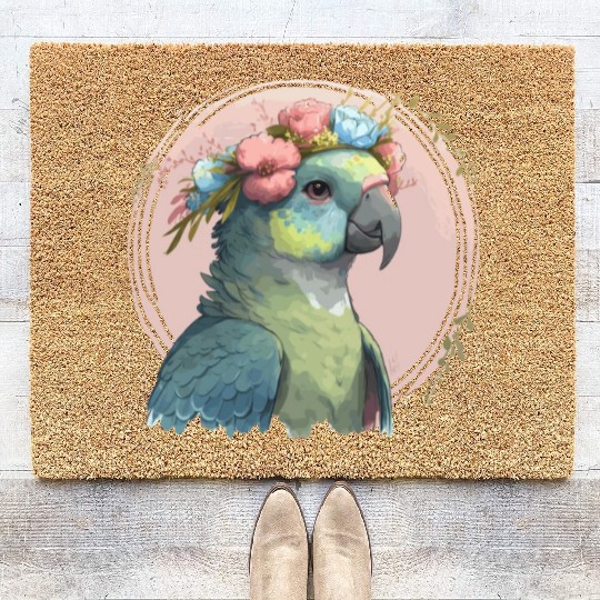 Cute Hahn's Macaw Bird Flower Crown Pet Birds Coir Doormats