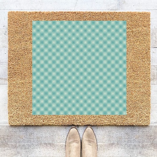 Teal Geometric Floral Retro Pattern Coir Doormats