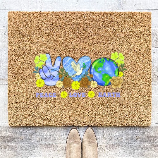 Peace Love Earth Peace Love People Earth Day Coir Doormats