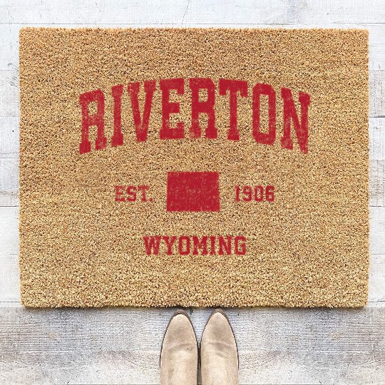 Riverton Wyoming Wy Sports Red Print Coir Doormats